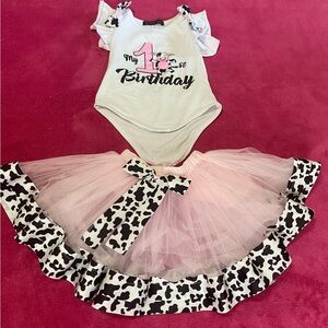 Pink and White 1st Birthday Cow Print Costume